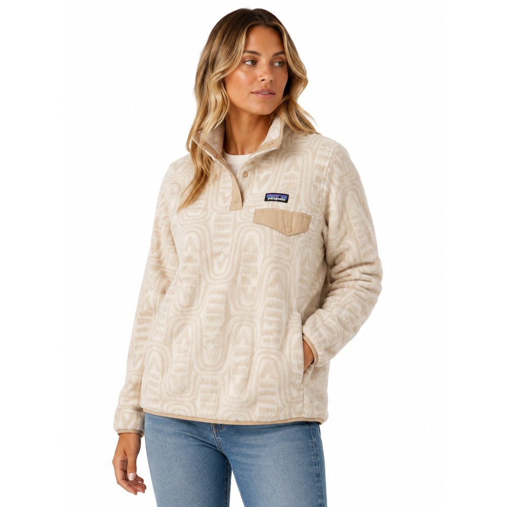 Patagonia Womens Synchilla Snap-T Fleece Pullover Flow Dyno White Medium NWT